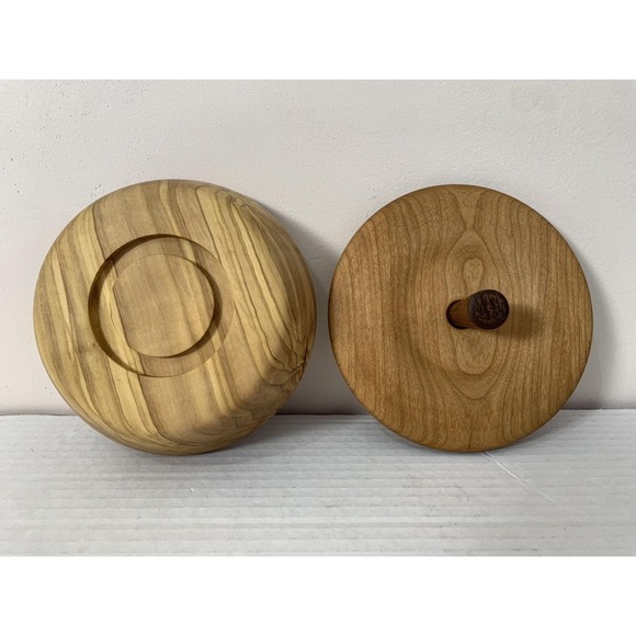 Olive And Cherry Wood Turned Bowl With Lid Handmade Centrepiece 5.5" - Picture 7 of 7